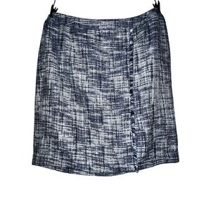 New Calvin Klein Textured Tweed Pencil Skirt Blue White Fringe Detail Size 18W